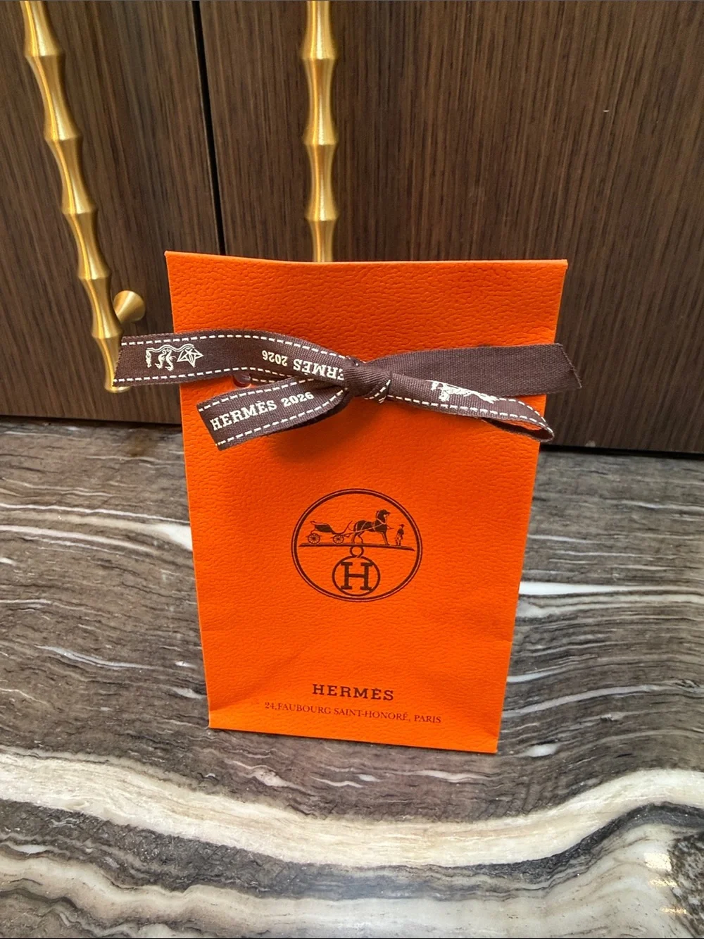 Hermes Orange Gift Bag with Brown Ribbon